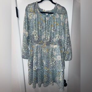 Floral Blue and Gold Kids Dress